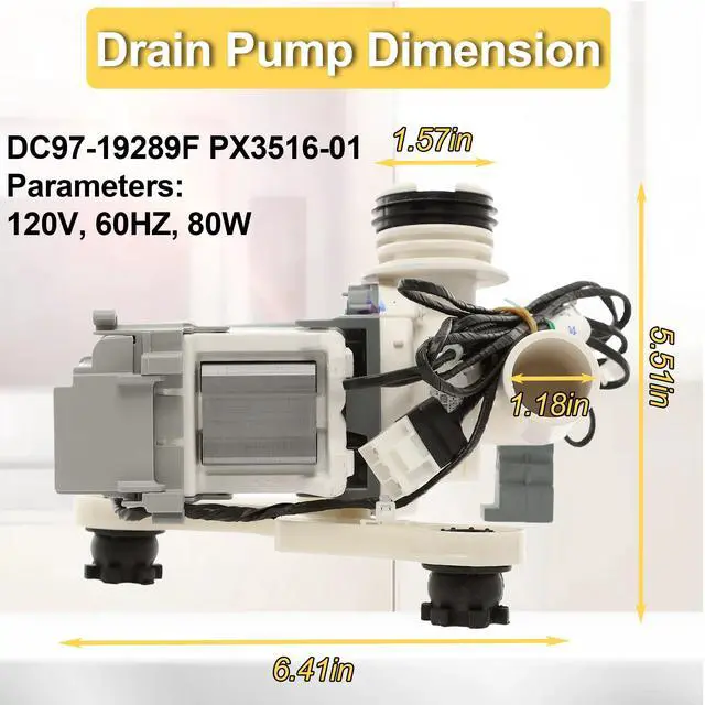 Alt view image 6 of 6 - DC97-19289F Washer Drain Pump Compatible with Samsung WA45M7050AW/A4 WA45H7000AW/A2 WA45T3200AW/A4 WA48H7400AW/A2 WA44A3405AW/A4 WA456DRHDSU/AA WA50F9A8DSW/A2 WA50M7450AP/A4 WA45N3050AW/A4 etc