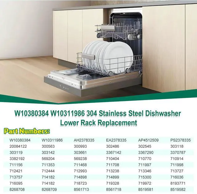 Alt view image 4 of 7 - Upgraded 304 Stainless Steel W10311986 W10380384 Dishwasher Lower Rack Replacement for Whirlpool Dishwasher Bottom Rack 300563, DU911PCDQO with WP3376961 Wheels
