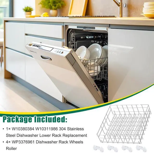 Alt view image 6 of 7 - Upgraded 304 Stainless Steel W10311986 W10380384 Dishwasher Lower Rack Replacement for Whirlpool Dishwasher Bottom Rack 300563, DU911PCDQO with WP3376961 Wheels