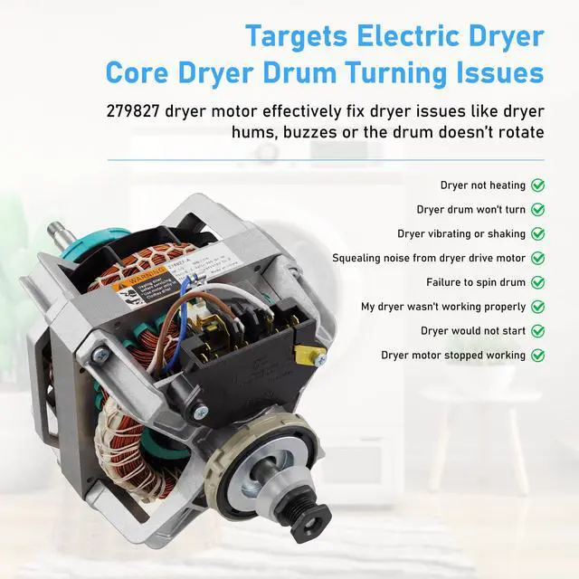 Alt view image 6 of 7 - Upgraded 279827 S58TVNBG-7091 Dryer Drive Motor fit for Whirlpool Maytag | W10194250 Dryer Motor fit for Roper Amana Estate Kenmore Elite HT3 70 80 90 W10448892 8066206 3395654 3398046 3391888 3395652