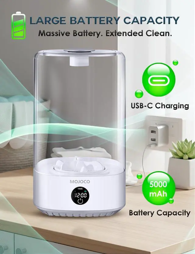 Alt view image 3 of 7 - Mini Washing Machine - 6L Small Portable Washing Machine with 3 Wash Modes for Underwear, Socks & Baby Clothes - Rechargeable Countertop Mini Washer for Dorms, Hotels, Travel & Camping