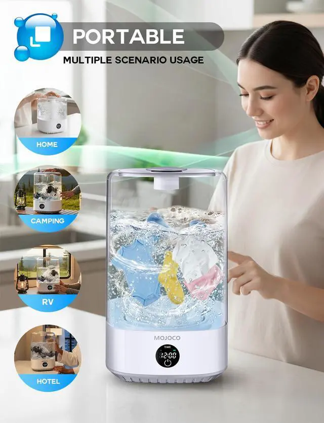 Alt view image 7 of 7 - Mini Washing Machine - 6L Small Portable Washing Machine with 3 Wash Modes for Underwear, Socks & Baby Clothes - Rechargeable Countertop Mini Washer for Dorms, Hotels, Travel & Camping