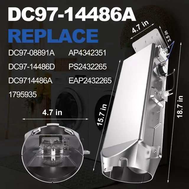 Alt view image 2 of 7 - 2026 UpgradeDC97-14486A Dryer Heating Element DC97-14486D For Samsung heating element dve50r5200w/a3 dv45h7000ew/a2 dve50m7450w/a3 dv42h5000ew/a3 dv40j3000ew/a2 dv42h5200ep/a3 By