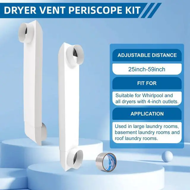 Alt view image 4 of 7 - 25-55 Inch-Periscope Dryer Vent Flat Dryer Vent Duct 4 Inch Stainless Dryer Vent Kit,Telescoping Dryer Vent For Whirlpool Adjustable from,for Tight Spaces Adapter Flat Dryer Vent,OEM-Upgraded(white)