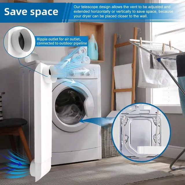 Alt view image 5 of 7 - 25-55 Inch-Periscope Dryer Vent Flat Dryer Vent Duct 4 Inch Stainless Dryer Vent Kit,Telescoping Dryer Vent For Whirlpool Adjustable from,for Tight Spaces Adapter Flat Dryer Vent,OEM-Upgraded(white)