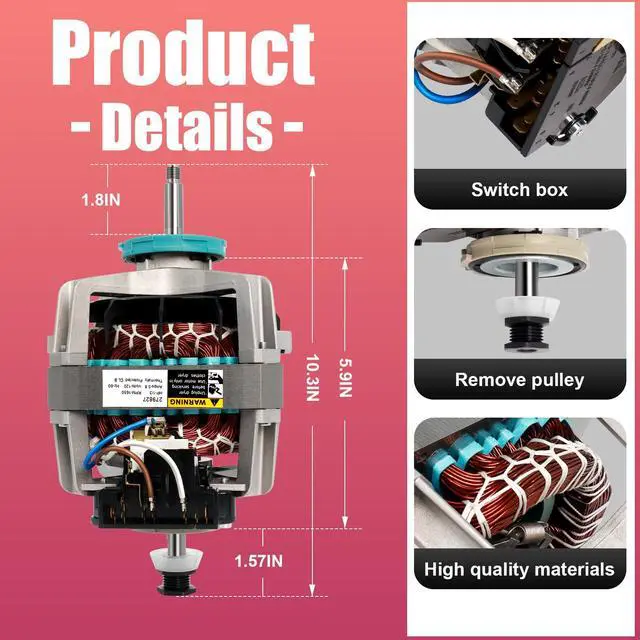 Alt view image 3 of 7 - Upgraded 279827 Dryer Motor Compatible with Whirlpool Kenmore Dryer | Replacement Parts Blower Motor
