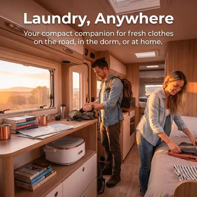 Alt view image 7 of 7 - Mini Washing Machine 16L Foldable, Portable Washer for Underwear | Cleans socks baby small clothes, 3 wash modes spin drying, collapses to 5.5", for travel, camping, dorms & apartments