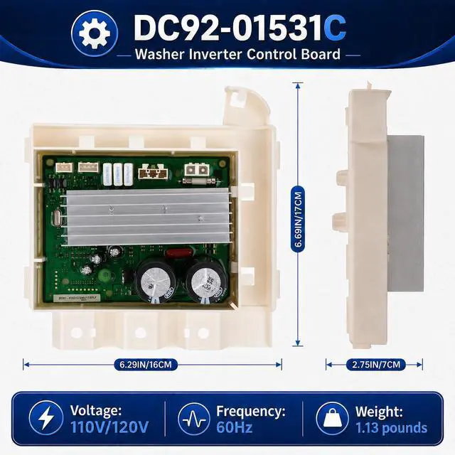 Alt view image 2 of 7 - DC92-01531C 110/120V Washer Inverter Control Board PCB Compatible with Samsung Washer WF45H6300AG/A2 WF45H6300AW/A2 WF45K6500AW/A2, for 3C 3C2 3E 3E2 AE6 Symptoms