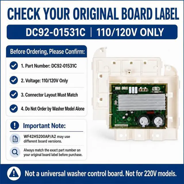 Alt view image 6 of 7 - DC92-01531C 110/120V Washer Inverter Control Board PCB Compatible with Samsung Washer WF45H6300AG/A2 WF45H6300AW/A2 WF45K6500AW/A2, for 3C 3C2 3E 3E2 AE6 Symptoms
