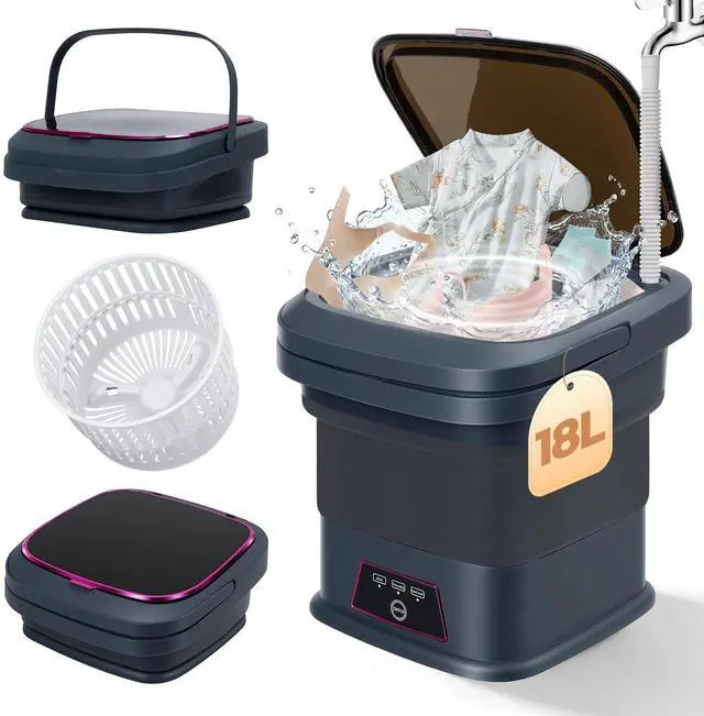 Main image of Portable Clothes Washing Machines,18L Foldable Mini Laundry Machine with Spinner Basket,3 Cleaning Modes for Small Baby, Underwear, Socks,Ideal for Home,Travel,Dorms,Camping,Hotel and Apartment HH