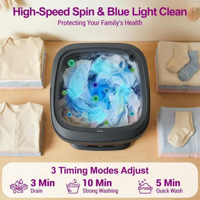 Alt view image 4 of 7 - Portable Clothes Washing Machines,18L Foldable Mini Laundry Machine with Spinner Basket,3 Cleaning Modes for Small Baby, Underwear, Socks,Ideal for Home,Travel,Dorms,Camping,Hotel and Apartment HH