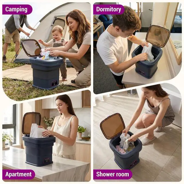 Alt view image 5 of 7 - Portable Clothes Washing Machines,18L Foldable Mini Laundry Machine with Spinner Basket,3 Cleaning Modes for Small Baby, Underwear, Socks,Ideal for Home,Travel,Dorms,Camping,Hotel and Apartment HH