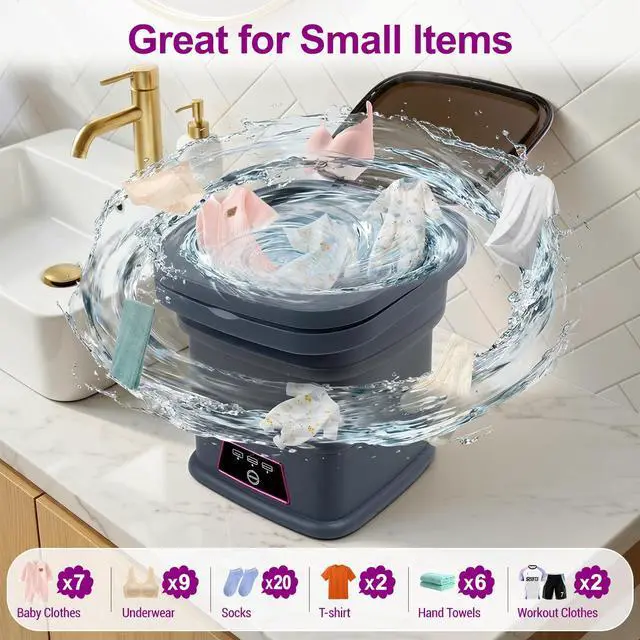 Alt view image 7 of 7 - Portable Clothes Washing Machines,18L Foldable Mini Laundry Machine with Spinner Basket,3 Cleaning Modes for Small Baby, Underwear, Socks,Ideal for Home,Travel,Dorms,Camping,Hotel and Apartment HH