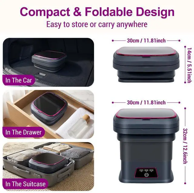 Alt view image 6 of 7 - Portable Clothes Washing Machines,18L Foldable Mini Laundry Machine with Spinner Basket,3 Cleaning Modes for Small Baby, Underwear, Socks,Ideal for Home,Travel,Dorms,Camping,Hotel and Apartment HH