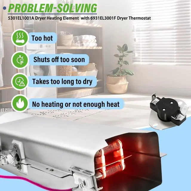 Alt view image 2 of 7 - Dryer Heating Element Kit Fit for L.G Dryer DLE5955W DLE2301R DLEX3370W DLEX3470V DLE1501W DLEX3070W DLE5977S DLE5977B DLE5955G DLE4970W DLEX3360W DLE2140W DLE0442W DLEX8100V DLEX8000W