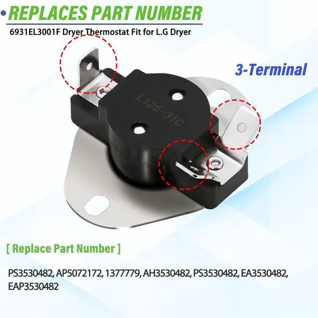 Alt view image 6 of 7 - Dryer Heating Element Kit Fit for L.G Dryer DLE5955W DLE2301R DLEX3370W DLEX3470V DLE1501W DLEX3070W DLE5977S DLE5977B DLE5955G DLE4970W DLEX3360W DLE2140W DLE0442W DLEX8100V DLEX8000W
