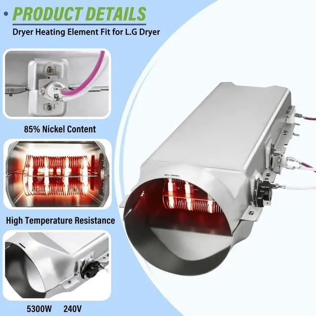 Alt view image 7 of 7 - Dryer Heating Element Kit Fit for L.G Dryer DLE5955W DLE2301R DLEX3370W DLEX3470V DLE1501W DLEX3070W DLE5977S DLE5977B DLE5955G DLE4970W DLEX3360W DLE2140W DLE0442W DLEX8100V DLEX8000W