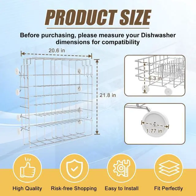 Alt view image 2 of 7 - UPGRADED 304 Stainless Steel 808602302 5304535768 Dishwasher Lower Rack Replacement Compatible with Frigidaire Dishwasher Rack Parts with 154174501 Wheels Replaces 154432602 154432601 Dishwasher
