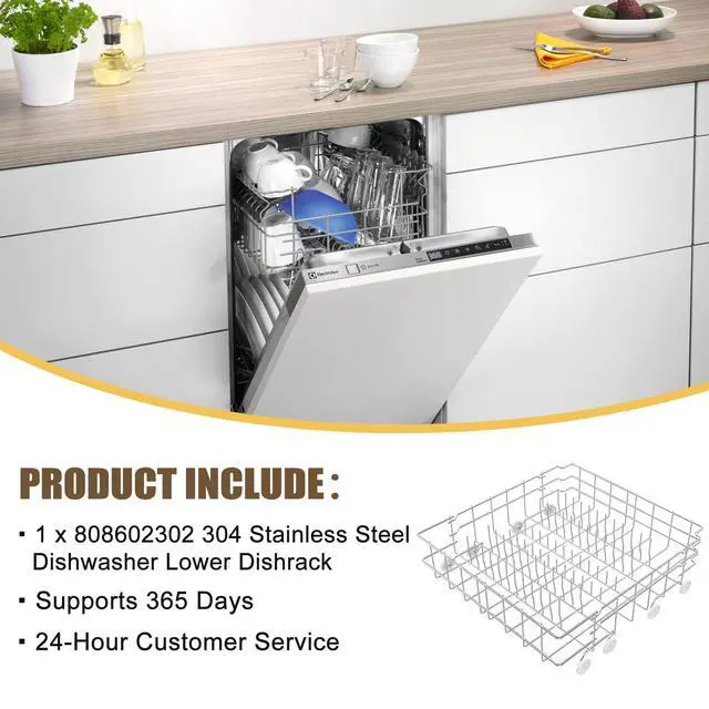 Alt view image 6 of 7 - UPGRADED 304 Stainless Steel 808602302 5304535768 Dishwasher Lower Rack Replacement Compatible with Frigidaire Dishwasher Rack Parts with 154174501 Wheels Replaces 154432602 154432601 Dishwasher