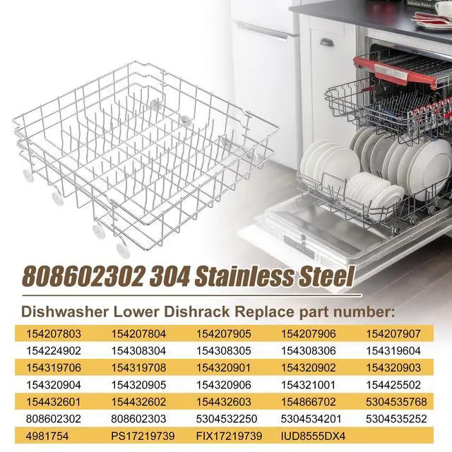 Alt view image 4 of 7 - UPGRADED 304 Stainless Steel 808602302 5304535768 Dishwasher Lower Rack Replacement Compatible with Frigidaire Dishwasher Rack Parts with 154174501 Wheels Replaces 154432602 154432601 Dishwasher