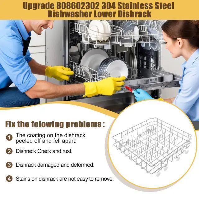 Alt view image 7 of 7 - UPGRADED 304 Stainless Steel 808602302 5304535768 Dishwasher Lower Rack Replacement Compatible with Frigidaire Dishwasher Rack Parts with 154174501 Wheels Replaces 154432602 154432601 Dishwasher