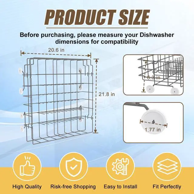 Alt view image 3 of 7 - UPGRADED 808602302 5304535768 Dishwasher Lower Rack Replacement Compatible with Frigidaire,Kenmore Dishwasher Rack Parts with 154174501 Wheels Replace 154432602 154432601 154319706 Dishwasher Racks