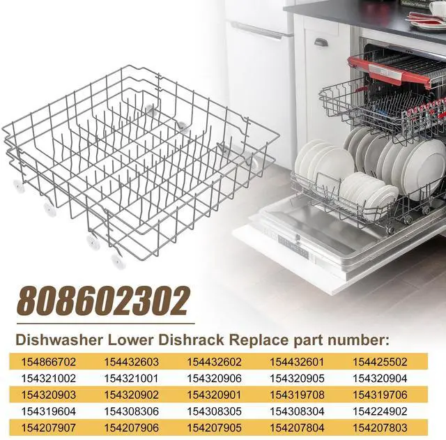 Alt view image 4 of 7 - UPGRADED 808602302 5304535768 Dishwasher Lower Rack Replacement Compatible with Frigidaire,Kenmore Dishwasher Rack Parts with 154174501 Wheels Replace 154432602 154432601 154319706 Dishwasher Racks