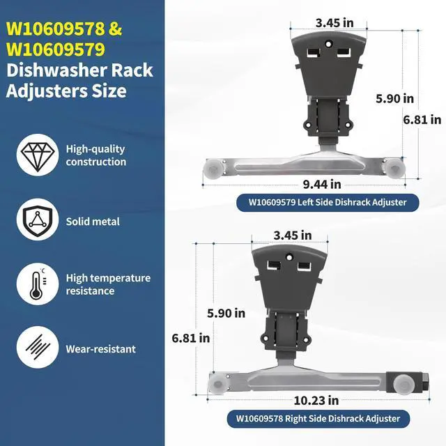 Alt view image 3 of 7 - W10609578 WPW10609579 Dishwasher Rack Adjusters Compatible With Whirlpool Maytag Dishwasher Upper Rack Adjuster Fit for MDB7959SHK0 MDB7959SHZ1 MDB7959SHZ0 MDB7979SHZ1 Right Left Side Parts