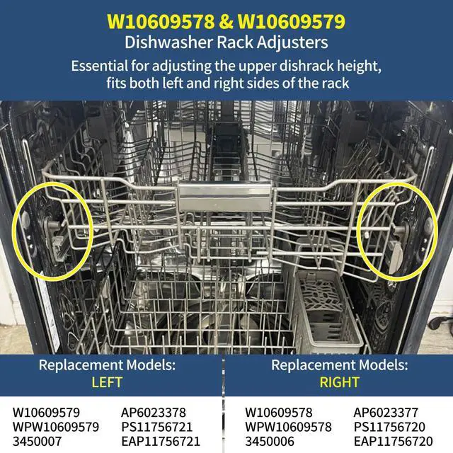 Alt view image 4 of 7 - W10609578 WPW10609579 Dishwasher Rack Adjusters Compatible With Whirlpool Maytag Dishwasher Upper Rack Adjuster Fit for MDB7959SHK0 MDB7959SHZ1 MDB7959SHZ0 MDB7979SHZ1 Right Left Side Parts