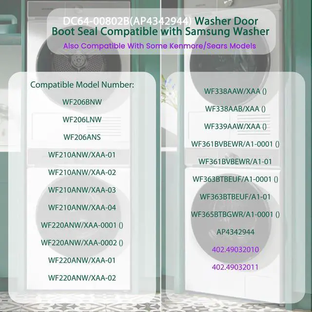 Alt view image 4 of 7 - DC64-00802B Washer Door Boot Seal Gasket Diaphragm for Samsung Washing Machine WF210ANW/XAA WF218ANW/XAA WF220ANW/XAA WF331ANW/XAA WF328AAW/XAA Replaces DC64-00802A AP4342944/P4205725 PS4210920
