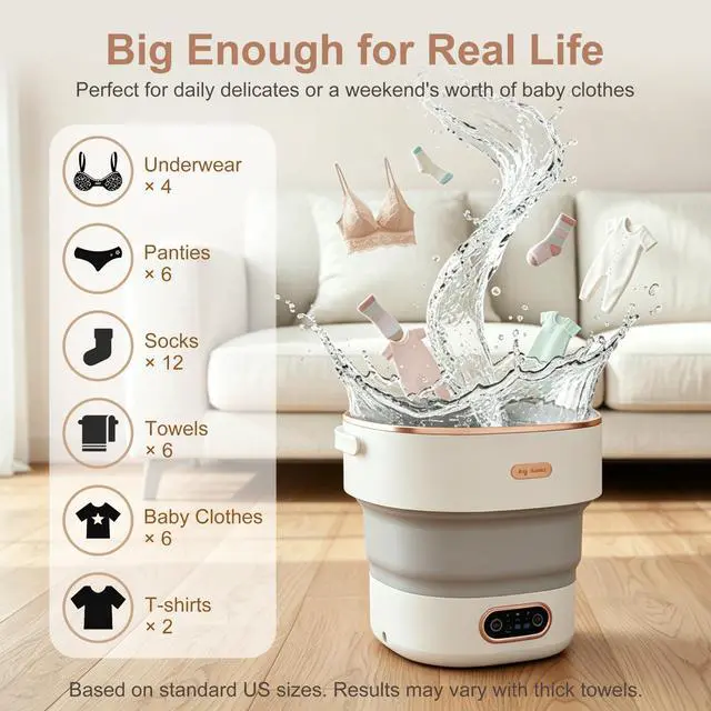 Alt view image 2 of 7 - Portable Washer 16L Foldable, Travel Mini Washing Machine with Spin | Foldable compact washer for baby clothes, underwear, socks, 3 wash modes, easy storage for dorm, apartment, travel, camping