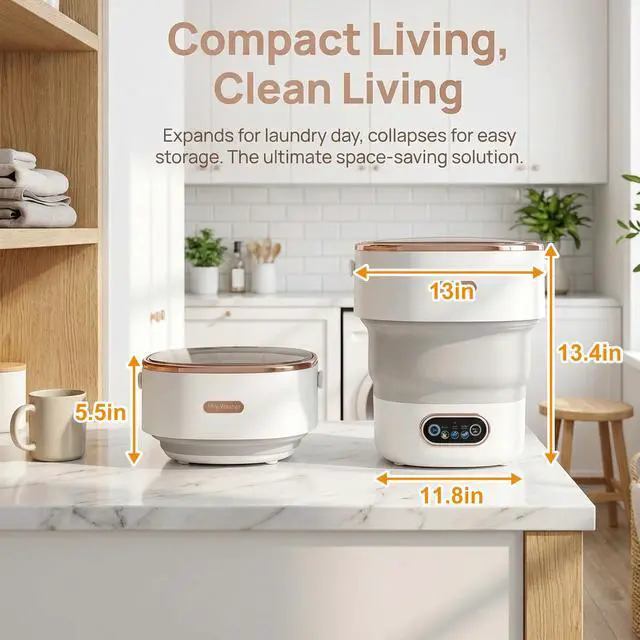 Alt view image 3 of 7 - Portable Washer 16L Foldable, Travel Mini Washing Machine with Spin | Foldable compact washer for baby clothes, underwear, socks, 3 wash modes, easy storage for dorm, apartment, travel, camping