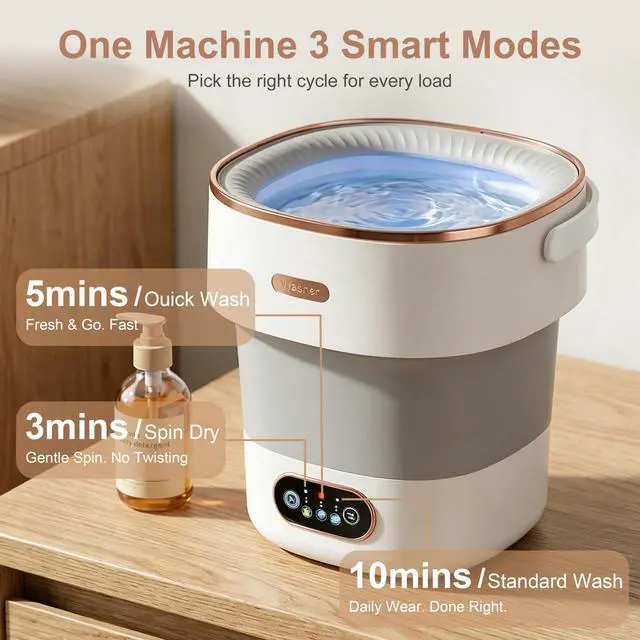 Alt view image 4 of 7 - Portable Washer 16L Foldable, Travel Mini Washing Machine with Spin | Foldable compact washer for baby clothes, underwear, socks, 3 wash modes, easy storage for dorm, apartment, travel, camping