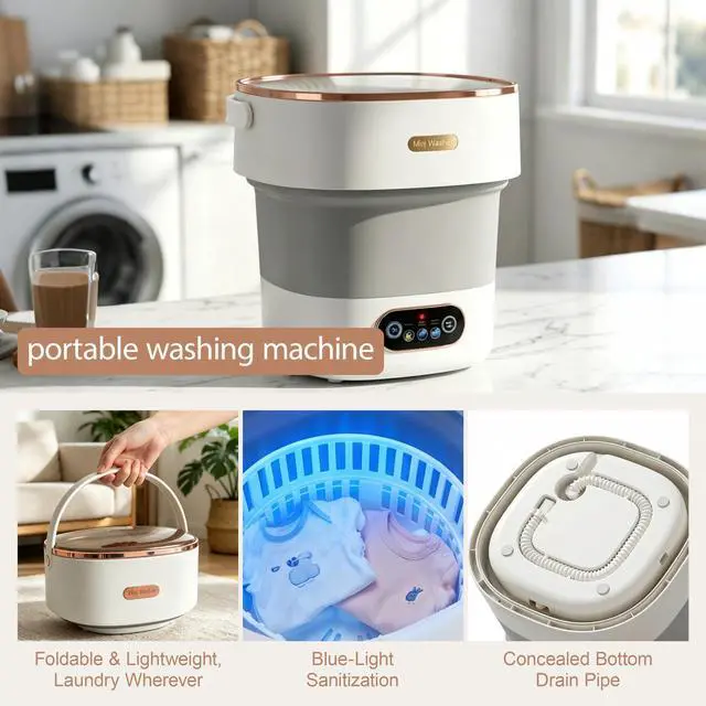 Alt view image 5 of 7 - Portable Washer 16L Foldable, Travel Mini Washing Machine with Spin | Foldable compact washer for baby clothes, underwear, socks, 3 wash modes, easy storage for dorm, apartment, travel, camping