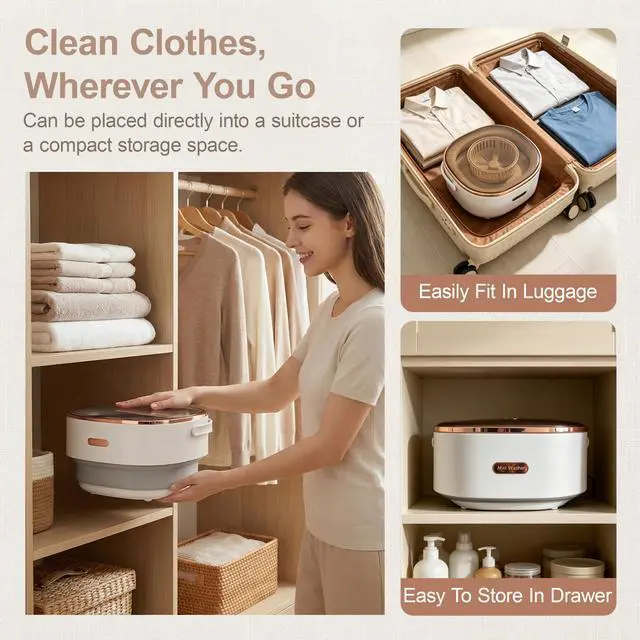 Alt view image 6 of 7 - Portable Washer 16L Foldable, Travel Mini Washing Machine with Spin | Foldable compact washer for baby clothes, underwear, socks, 3 wash modes, easy storage for dorm, apartment, travel, camping