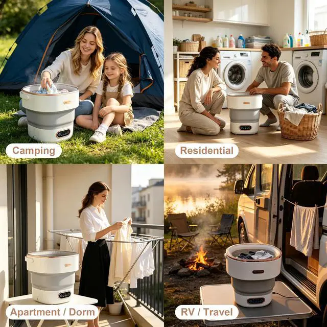 Alt view image 7 of 7 - Portable Washer 16L Foldable, Travel Mini Washing Machine with Spin | Foldable compact washer for baby clothes, underwear, socks, 3 wash modes, easy storage for dorm, apartment, travel, camping