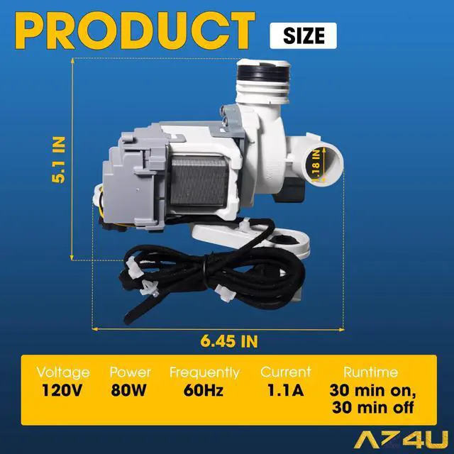 Alt view image 2 of 7 - Upgraded DC97-19289F DC97-19289H PX3516-01 Samsung Washer Drain Pump | WA45M7050AW/A4, WA50F9A7DSP/A2, WA45H7000AW/A2, WA45T3200AW/A4, WA48H7400AW/A2, WA44A3405AW/A4, WA456DRHDSU/AA, WA50F9A8DSWA2