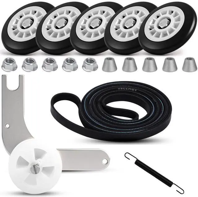 Main image of Upgraded (5-Wheel) 5304523155 Dryer Repair Kit for Electrolux Frigidaire | Ball-Bearing Rollers, 134719300 Belt, 134793511 Idler Pulley & Spring, Replaces 134715900, 134793500, 137315300, 5304523152