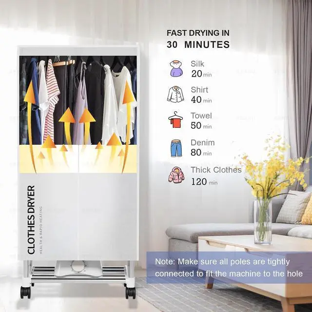 Alt view image 4 of 7 - Clothes Dryer, Portable Drying Machine with Timer, 60inch Laundry Drying Wardrobe with Large Capacity, Electric Dryer/Rack for Home | Appartments (Grey IM5)