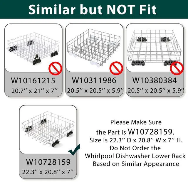 Alt view image 3 of 7 - Stainless Steel W10728159 W10525646 Dishwasher Lower Rack Replacement Parts for Maytag Kitchenaid Lower Dish Rack 22D x 20.8W Kenmore Whirlpool W10780925 W10082825 Dishwasher Bottom Basket 1 Pack