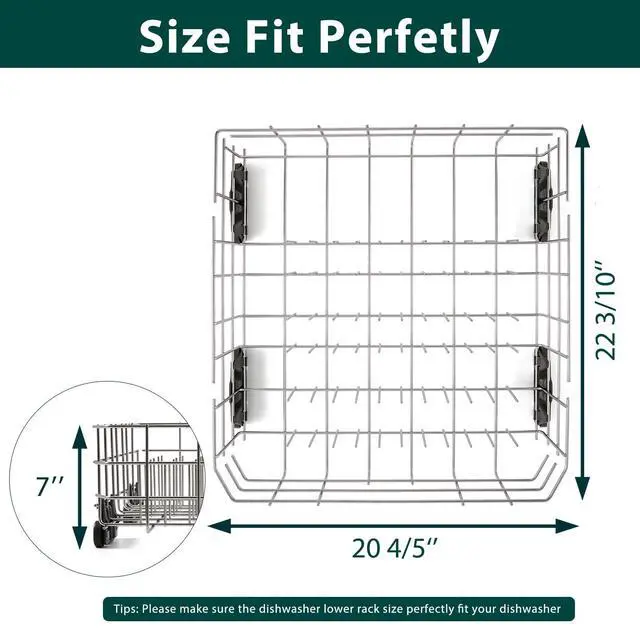Alt view image 2 of 7 - Stainless Steel W10728159 W10525646 Dishwasher Lower Rack Replacement Parts for Maytag Kitchenaid Lower Dish Rack 22D x 20.8W Kenmore Whirlpool W10780925 W10082825 Dishwasher Bottom Basket 1 Pack