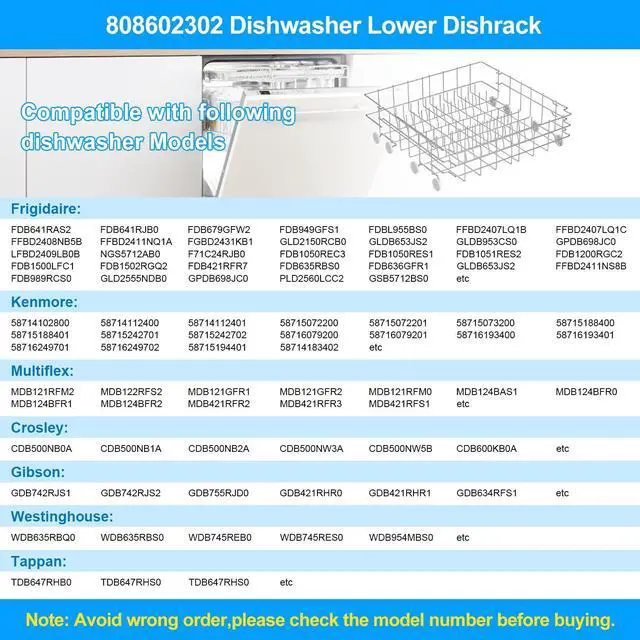 Alt view image 7 of 7 - UPGRADED 808602302 Dishwasher Lower Dishrack for Frigidaire Kenmore Dishwasher Rack Replacement Parts with Wheel,808602302 154432602 Frigidaire Dishwasher Rack Parts 304 Stainless Steel Bottom Rack