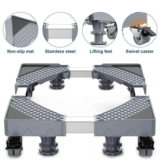 Alt view image 5 of 6 - Upgrade Fridge Stand Mobile Base With 8 Locking Wheels And 4 Strong Feet 27.5-35.4 Adjustable Furniture Dolly for Washer Dryer Washing Machine Stand Pedestal, Refrigerator Stand(GRAY)