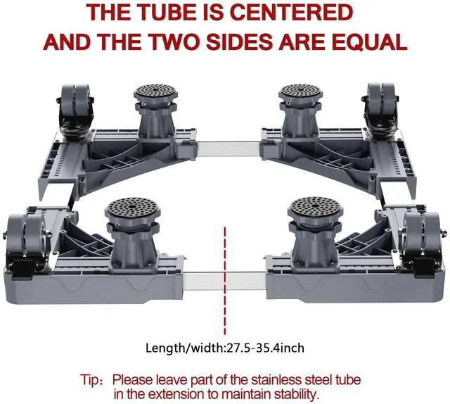 Alt view image 5 of 6 - Upgrade Fridge Stand Mobile Base with 8 Locking Wheels and 4 Strong Feet 27.5-35.4 Adjustable Furniture Dolly for Washer Dryer Washing Machine Stand Pedestal, Refrigerator Stand (Black)