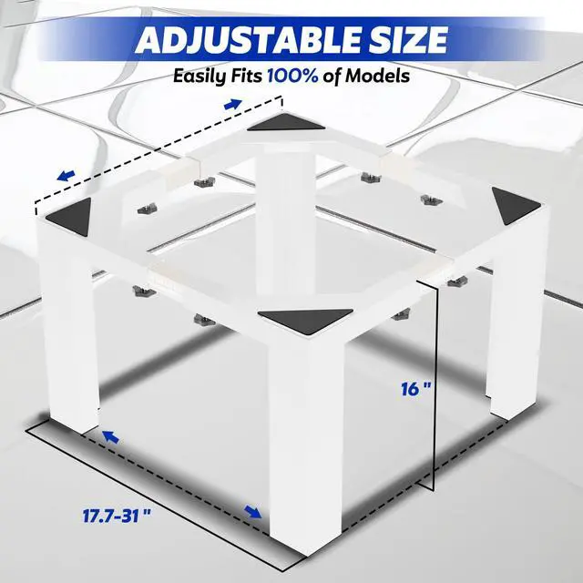 Alt view image 2 of 7 - 16" Heavy Duty Laundry Pedestal 17.7"-31" Adjustable Washer Dryer White | Full Size Stand with Non-Slip Mat, for Washing Machine Refrigerator Dishwasher, Heavy Duty Base Organizer Support