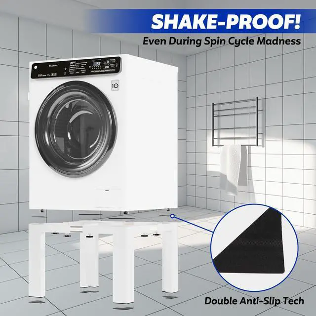 Alt view image 3 of 7 - 16" Heavy Duty Laundry Pedestal 17.7"-31" Adjustable Washer Dryer White | Full Size Stand with Non-Slip Mat, for Washing Machine Refrigerator Dishwasher, Heavy Duty Base Organizer Support
