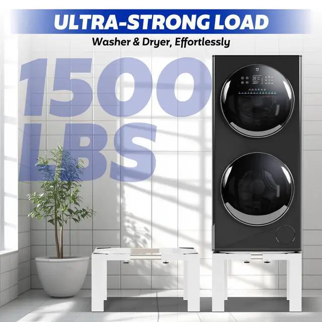 Alt view image 4 of 7 - 16" Heavy Duty Laundry Pedestal 17.7"-31" Adjustable Washer Dryer White | Full Size Stand with Non-Slip Mat, for Washing Machine Refrigerator Dishwasher, Heavy Duty Base Organizer Support