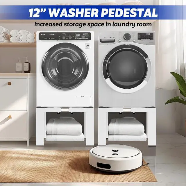 Alt view image 6 of 7 - 16" Heavy Duty Laundry Pedestal 17.7"-31" Adjustable Washer Dryer White | Full Size Stand with Non-Slip Mat, for Washing Machine Refrigerator Dishwasher, Heavy Duty Base Organizer Support