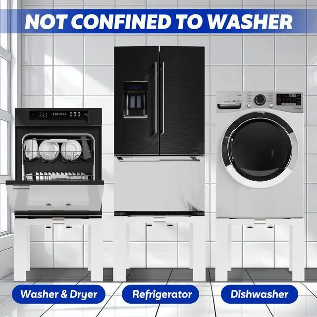 Alt view image 7 of 7 - 16" Heavy Duty Laundry Pedestal 17.7"-31" Adjustable Washer Dryer White | Full Size Stand with Non-Slip Mat, for Washing Machine Refrigerator Dishwasher, Heavy Duty Base Organizer Support