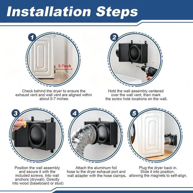 Alt view image 4 of 7 - Magnetic Dryer Vent Connector Kit, 90 Degree Magnetic Dryer Vent Strong Magnet Dryer Vent Adapter Airtight Seal Quick Connect Disconnect Easy to Clean Flexible Hose 4" Exhaust Duct with Clamp Screws